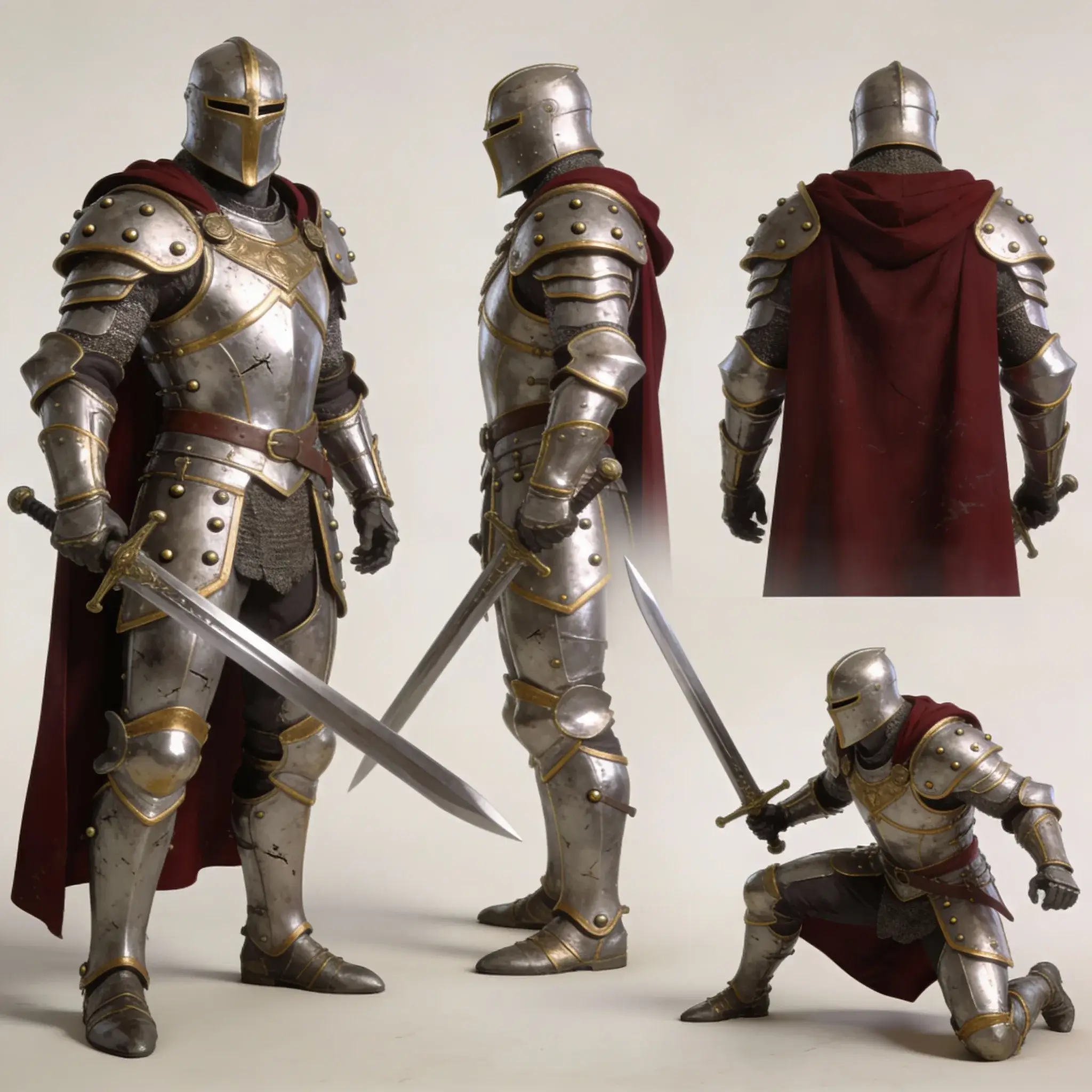 Seedream 4.5-generert fantasyhelt med rustning sett fra flere vinkler for karakterstudie