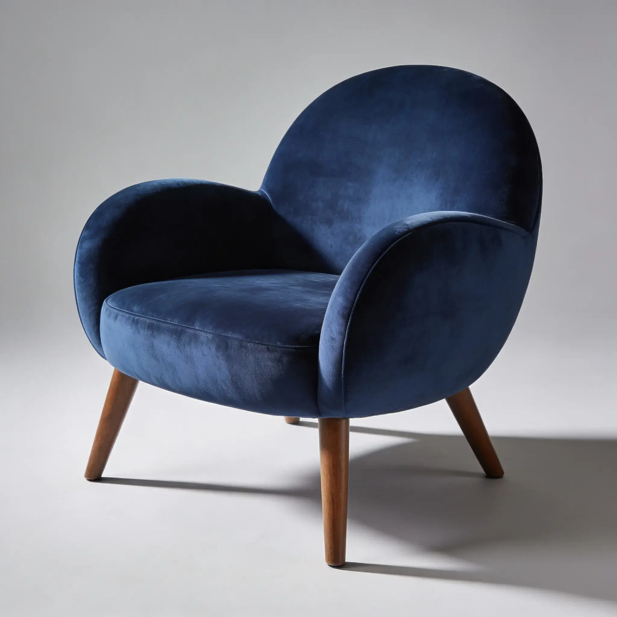 Seedream 4.5-generert produktfoto av en fløyelslenestol med myke skygger og studiolyset