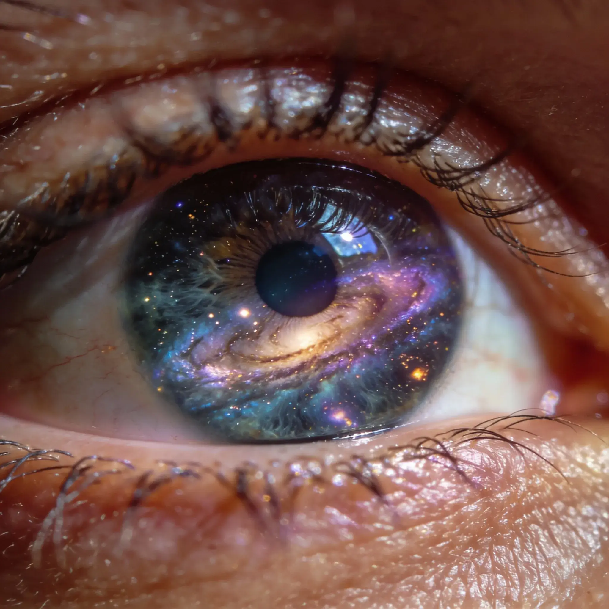 Seedream 4.5 makrobilde av et øye med kosmiske refleksjoner for detaljfokus