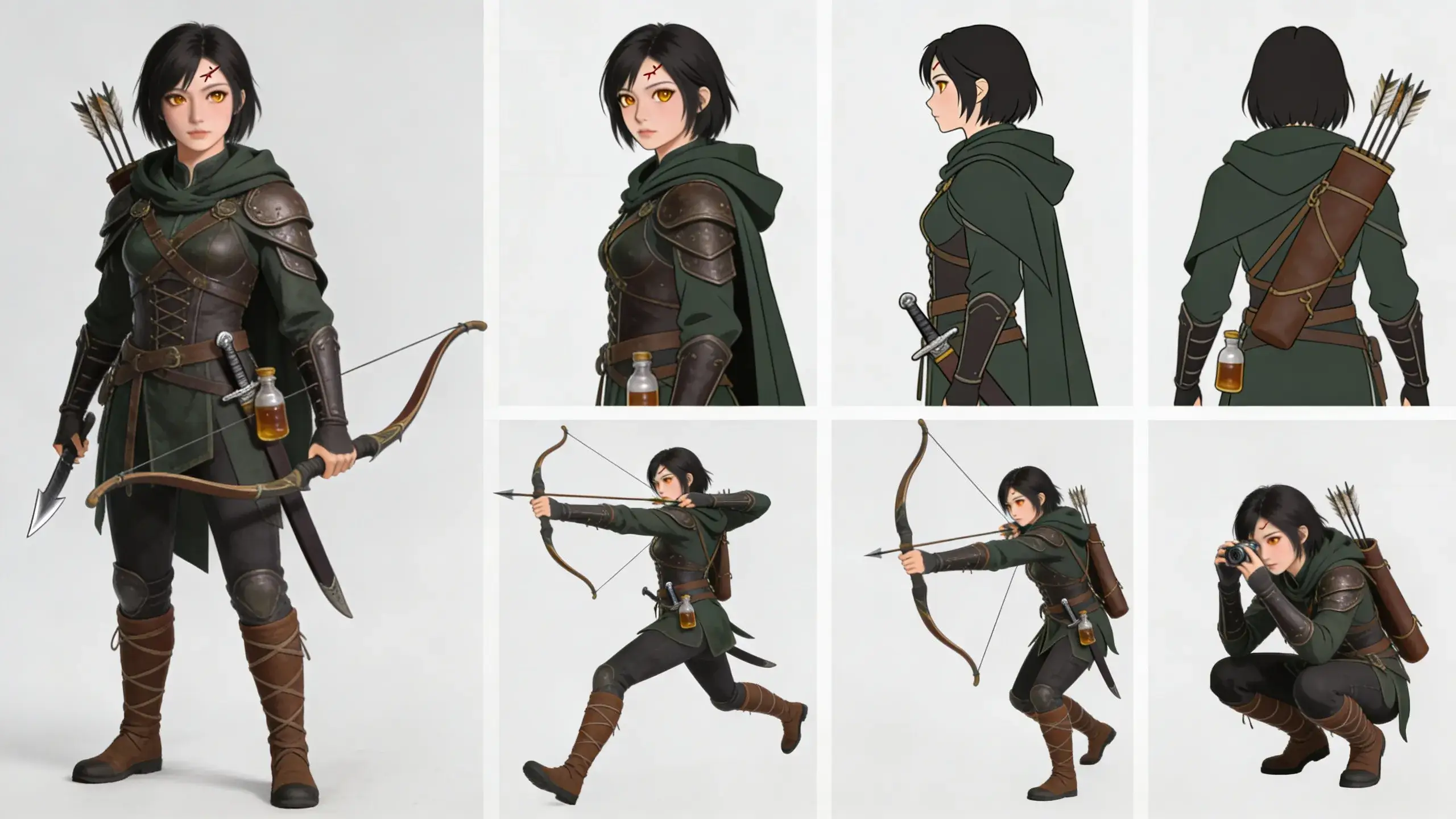 Seedream 4.5-bilde av en konsistent hovedperson i flere positurer for karakterark