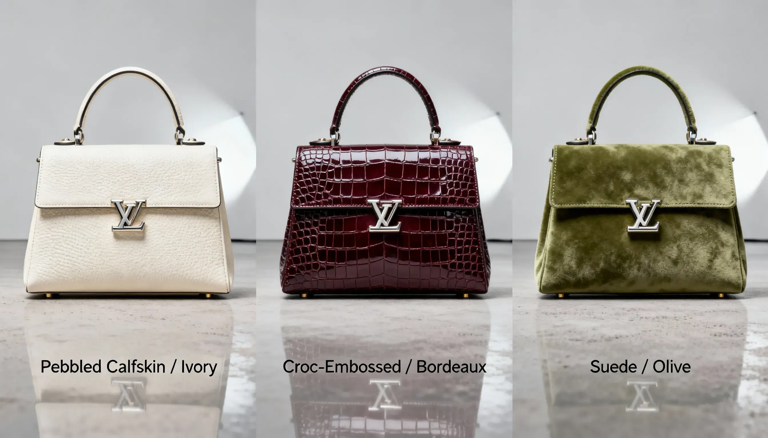 صورة من Seedream 4.0 لحقيبة فاخرة مع تغيير ملمس الجلد مع الحفاظ على الشكل